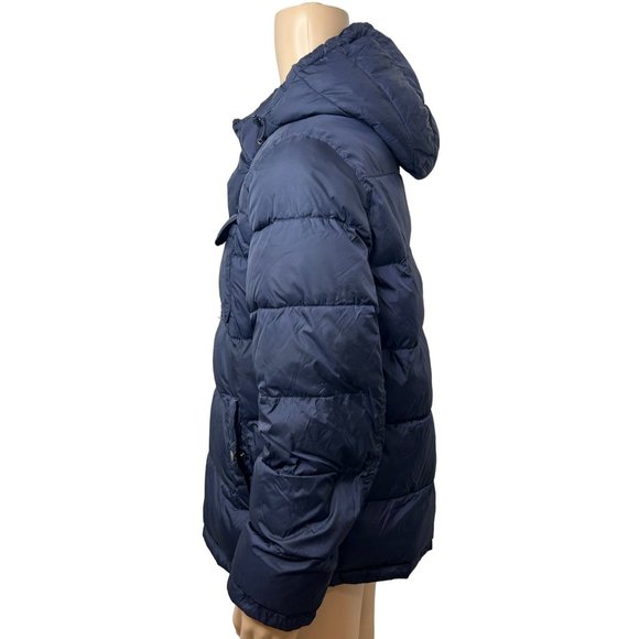 Tommy Hilfiger Men’s Puffer Jacket L Navy Blue Quilted Hooded Zip & Snaps Winter - Picture 2 of 16